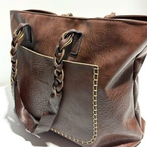 Weimeibaige Brown Vegan Leather Tote Bag